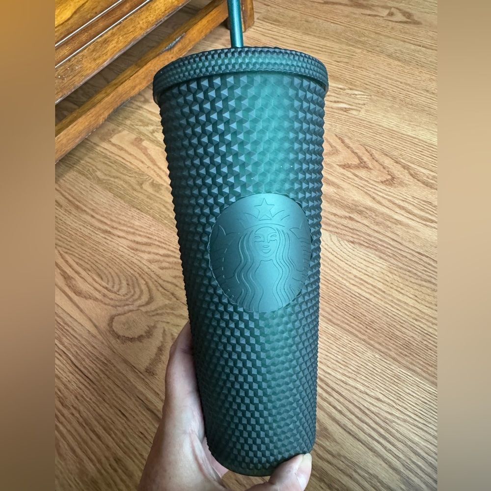 Starbucks Venti Studded Tumbler 24oz Cold Cup With Straw Forest Green